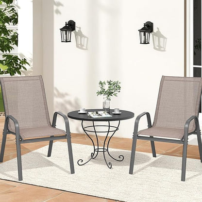 Patio Chairs Set of 2, Easily Set Up Stackable Outdoor Dining Chairs with High Back and Wide Seat, All Weather Breathable Outdoor Chairs Set of 2 with Metal Frame for Backyard Deck Pool, Brown