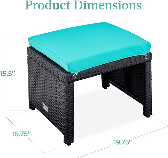 Best Choice Products Set of 2 Wicker Ottomans, Multipurpose Outdoor Furniture for Patio, Backyard, Additional Seating - Photo 8