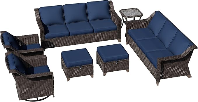 7 Pieces Patio Conversation Furniture Set - 2 Sofas, 2 Ottomans, 2 Swivel Chairs, 1 Side Table - Photo 7