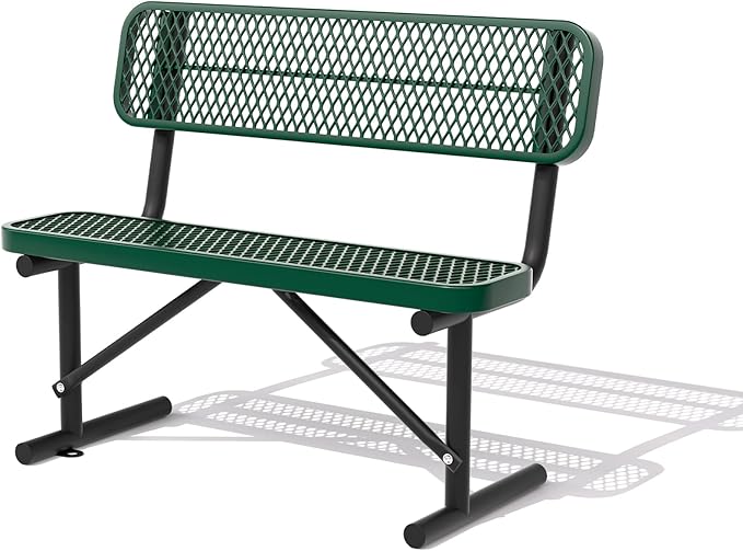 4 Ft Metal Park Bench for Outside, All-Weather Thermoplastic Coating Outdoor Bench with Backrest, Commercial Heavy Duty Benches for Shopping Malls, Stores, Parks, Patios, Decks, Blue