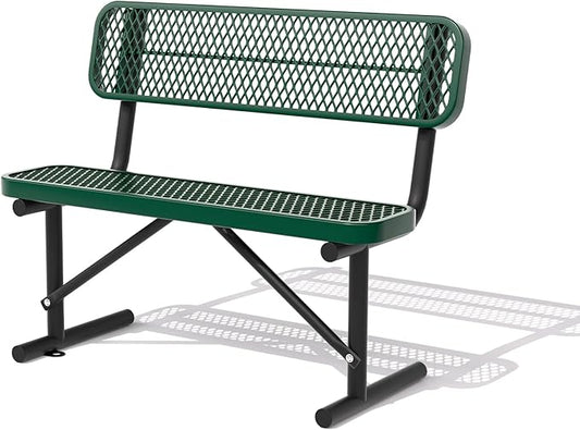 4 Ft Metal Park Bench for Outside, All-Weather Thermoplastic Coating Outdoor Bench with Backrest, Commercial Heavy Duty Benches for Shopping Malls, Stores, Parks, Patios, Decks, Blue