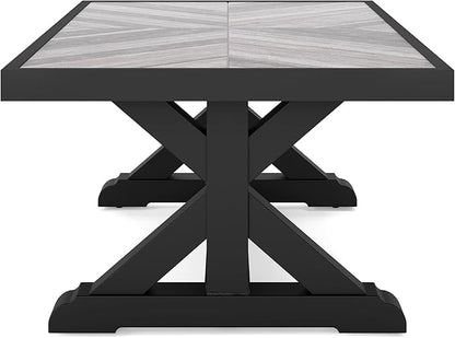 Signature Design by Ashley Beachcroft Farmhouse Weather and Rust Resistant Outdoor Coffee Table with Porcelain Tabletop, Black & Light Gray
