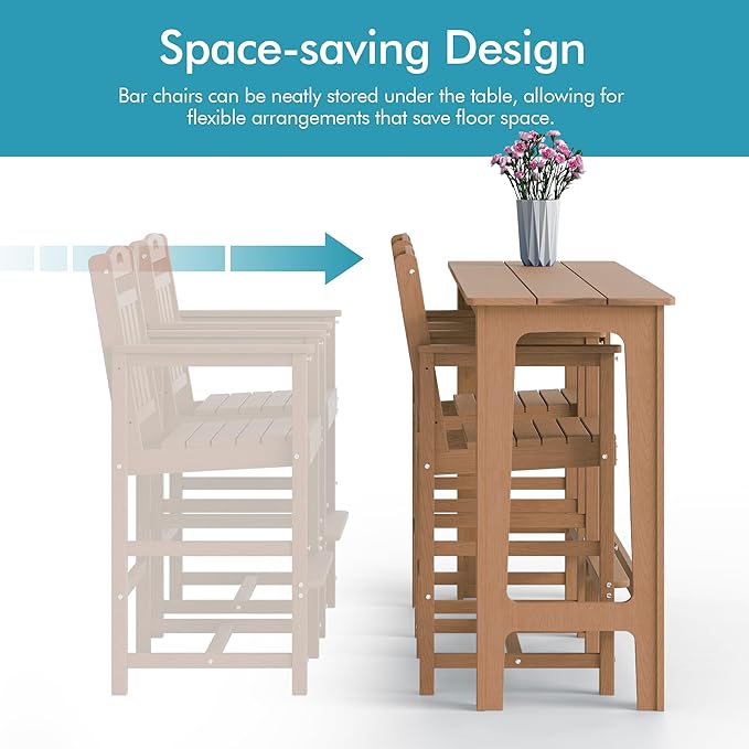 Ciokea Outdoor Bar Height Table Set of 5, 60" Extra Long Rectangle High Top Table and 4 Oversized Adirondack Chairs Set - Photo 8