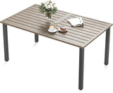 60" Patio Dining Table for 6, Teak Color Rectangle Patio Table with Umbrella Hole - Photo 1