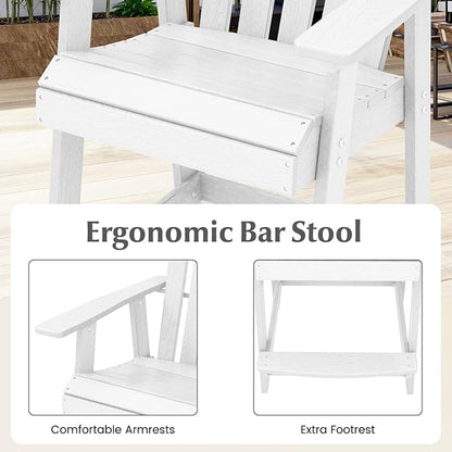 Tangkula Outdoor Bar Stool, HDPE Tall Adirondack Chair with Armrest & Footrest, Weather Resistant 47 Inch Counter Height Barstool Lifeguard Chair for Pool Deck Patio Garden, Balcony Chairs (4, White)