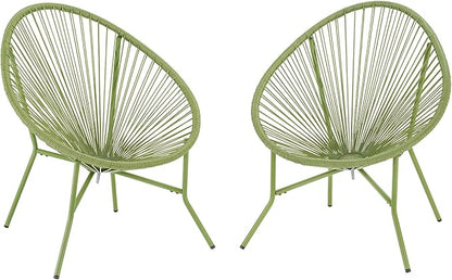 2 Piece Outdoor Acapulco Chair Set, Outdoor Patio Furniture Set, All-Weather Patio Bistro Set, Outdoor Furniture with Woven PE Rattan, Modern Conversation Set for Patio, Lawn, Balcony, Garden, Green