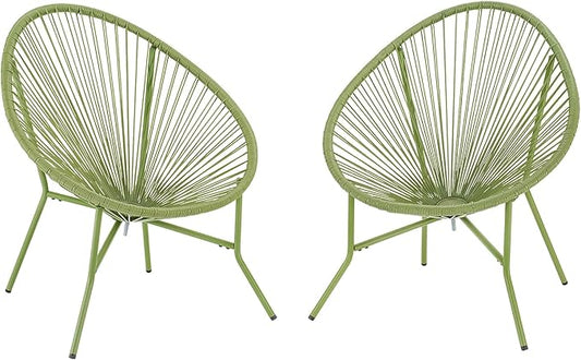 2 Piece Outdoor Acapulco Chair Set, Outdoor Patio Furniture Set, All-Weather Patio Bistro Set, Outdoor Furniture with Woven PE Rattan, Modern Conversation Set for Patio, Lawn, Balcony, Garden, Green