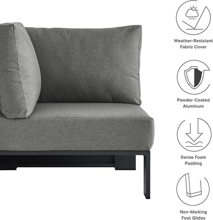Modway Tahoe Aluminum Outdoor Sectional Corner Chair in Gray Charcoal with Weather-Resistant Cushions, Deep Seat Modular for Patio Furniture Lounge Set