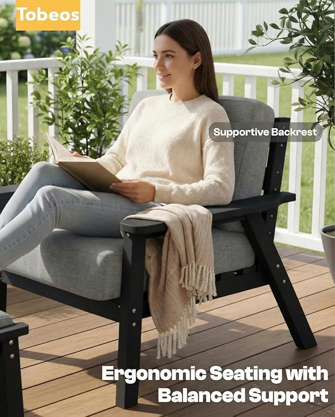 HDPE Patio Furniture Set 10 Seats, Outdoor Couch with Washable Thick Gray Cushions & Coffee Table & Side Table, Outdoor Sectional Furniture for Backyard, Deck, Lawn, Porch (Black Frame)