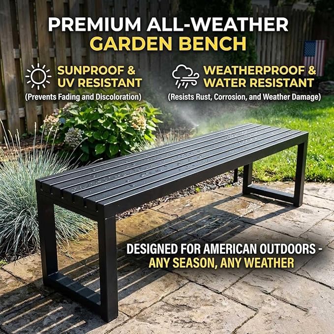 Outdoor Bench Backless Metal Garden Bench, 3.3ft 3.9ft 4.9ft 5.9ft Heavy Duty Weatherproof Patio Bench for 2-3 Person Seating, Steel Park Benches for Outside Yard Front Porch Deck(White,5.9ft)