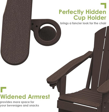 GREENVINES Folding-Adirondack-Chairs-Set-of-6 | Wood Grain | HDPE Plastic | Fire Pit Chair | All Weather | Cup Holder | Dark Brown | for Deck Backyard Patio Outdoor