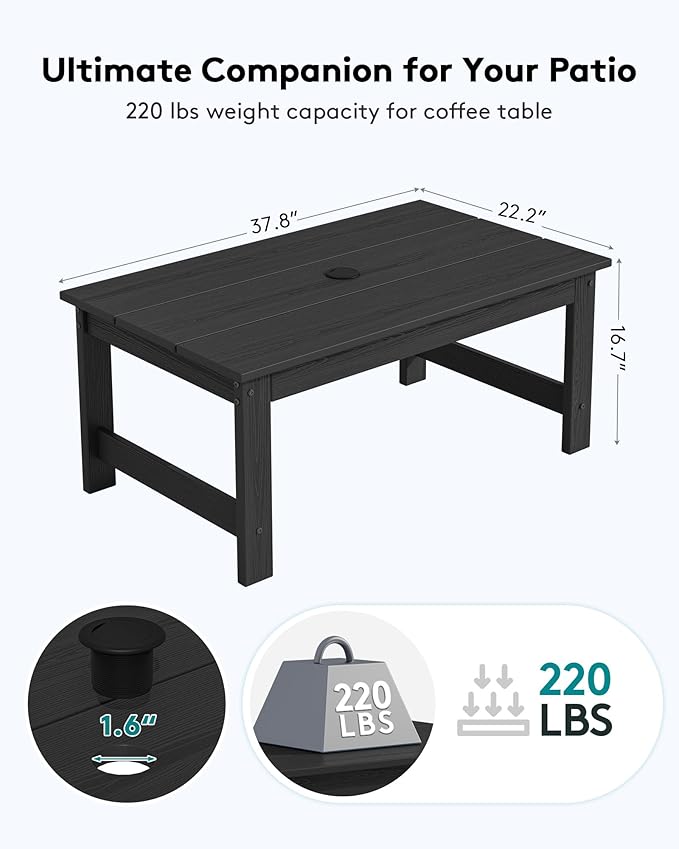 SERWALL HDPE Patio Coffee Table for Balcony, Deck, Black