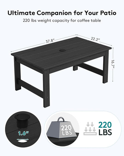 SERWALL HDPE Patio Coffee Table for Balcony, Deck, Black