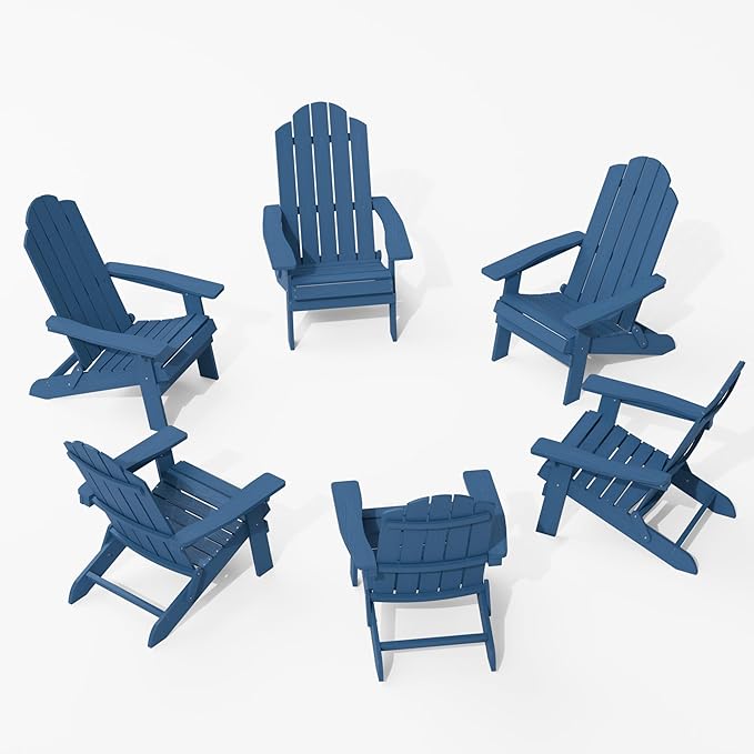 MXIMU Folding Adirondack Chair for Outdoor: Easy Assembly Adirondack Chairs Set of 6 - Composite Plastic Fire Pit Chairs - All Weather Plastic Chair for Outside Patio Lawn Garden Backyard Use