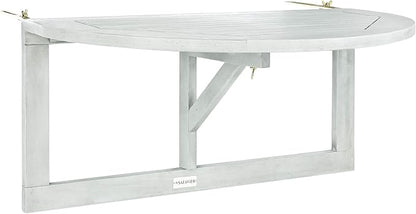 SAFAVIEH Outdoor Patio Furniture Collection – Owens Grey Wash Balcony Hanging Half Table, Eucalyptus Wood Outdoor Accent Table, Space-Saving Design (PAT7045B)