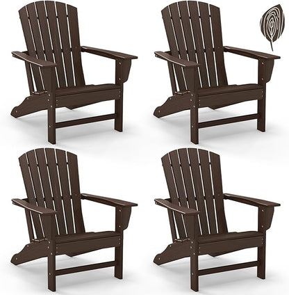 GREENVINES Adirondack Chairs Set of 4 | Wood Grain HDPE Plastic | Oversized Fire Pit Chair | All Weather | Dark Brown | Poly Lumber | for Outdoor Deck Backyard Patio Garden