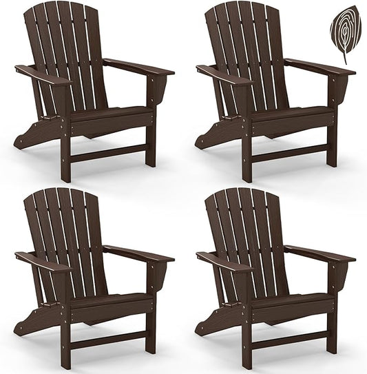 GREENVINES Adirondack Chairs Set of 4 | Wood Grain HDPE Plastic | Oversized Fire Pit Chair | All Weather | Dark Brown | Poly Lumber | for Outdoor Deck Backyard Patio Garden