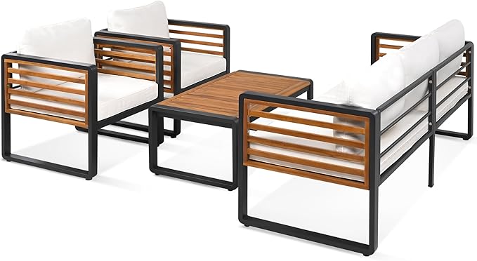 Large Size 4-Pieces Outdoor Furniture Sofa for 5 Person Conversation Set, Garden Sofa Set with Removable Cushion - Photo 2