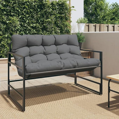Garden Bench Anthracite, Black Powder-Coated Steel Frame, Textilene Fabric, 2-Seater Outdoor Patio Furniture, Weatherproof Porch Seating, 485 lb Capacity Patio Bench