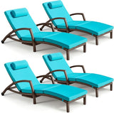 Chaise Lounge Chairs Outdoor Set of 4, Comfy Outside Wicker Patio Pool Lounge Chair w/ 5 Adjustable Back Angle - Photo 1