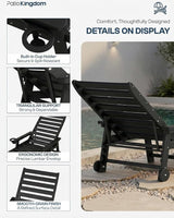 Adjustable Lounge Chair Outdoor Set of 8, HDPE Outdoor Chaise Lounge with Cup Holder & Wheels - Photo 3