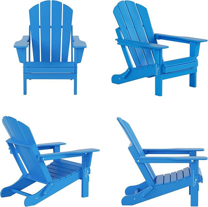 WestinTrends Malibu Outdoor Lounge Chairs, 3-Pieces Adirondack Chair Set with Ottoman and Side Table, All Weather Poly Lumber Patio Lawn Folding Chair for Outside Pool Garden Backyard, Pacific Blue