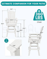 SERWALL Swivel Adirondack Barstools Set of 2, HDPE Outdoor Swivel Bar Chairs Set of 2 for Patio, Poolside, Garden, White - Photo 2