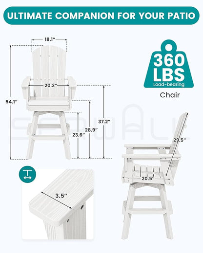 SERWALL Swivel Adirondack Barstools Set of 2, HDPE Outdoor Swivel Bar Chairs Set of 2 for Patio, Poolside, Garden, White