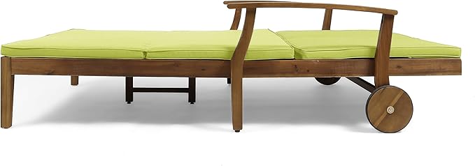 GDFStudio Samantha Double Chaise Lounge for Yard and Patio, Acacia Wood Frame, Teak Finish with Green Cushions, (307567) - Photo 9
