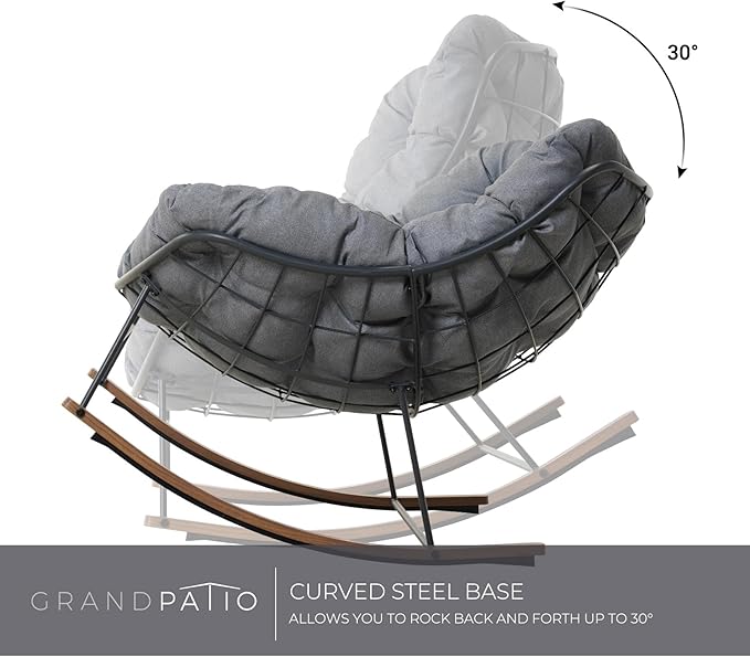 Grand patio Outdoor Rocking Chairs Set of 2, E-Coated Outdoor Rocking Recliner Chair 2 Pieces with Cushion for Front Porch Garden Patio Backyard, Grey