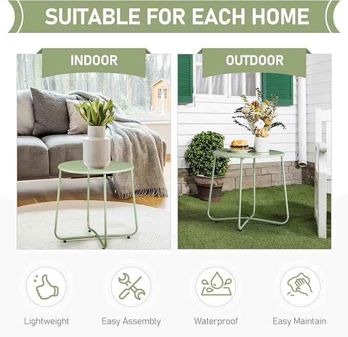 VINGLI Patio Small Side Table, Waterproof Round Metal Steel Outdoor Side Table End Table for Garden Balcony Porch and - Photo 6