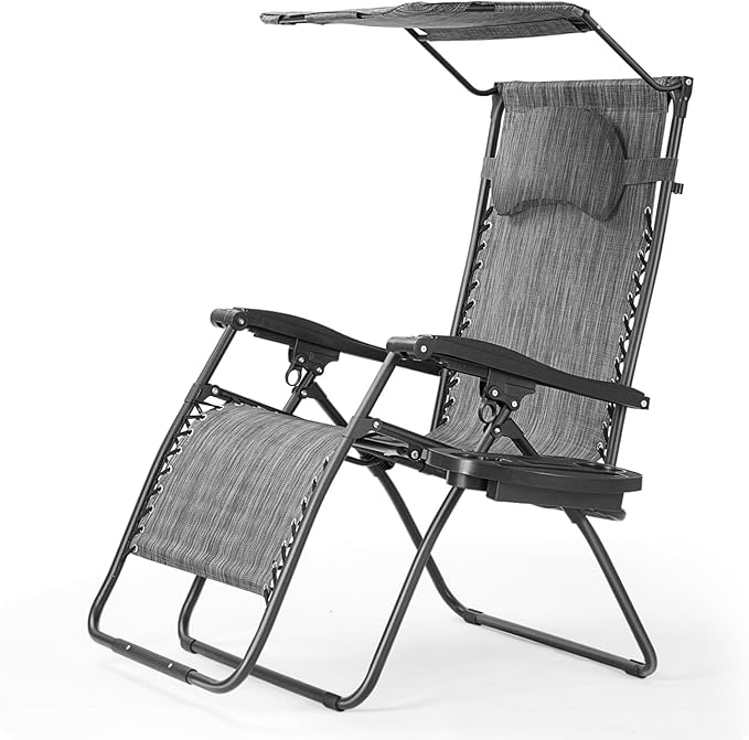 Goplus Zero Gravity Chairs, X-Large Folding Lounge Lawn Chair w/Canopy Shade & Cup Holder - Photo 8