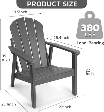 Adirondack Chair Set of 2, HDPE All Weather Adirondack Chairs, Fire Pit Chairs, Patio Chairs, Lawn Chairs. Perfect for Porch, Patio, Poolside, Deck.