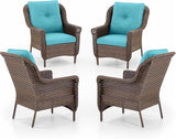 Patio Wicker Chairs Outdoor Furniture Chair - Set of 4 Outside All Weather Lawn Dining Brown Rattan Armchair with High - Photo 1