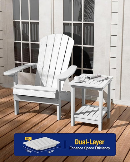 YEFU Outdoor Side Table for Patio: 16" HIPS Weather - Resistant Adirondack Tables - Waterproof Small Square End Tables for Backyard Pool Porch Balcony - Indoor Outdoor Double Layer Table White