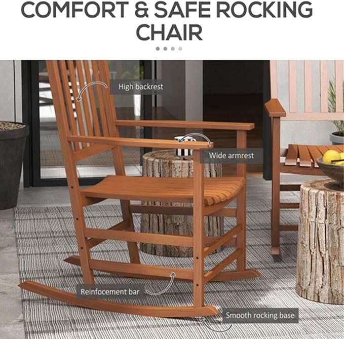 2Pcs Wooden Rocking Chairs, Wood Classic Slatted Patio Porch Rockers for Porches, Backyards, Poolside Balconies, Decks(Teak)