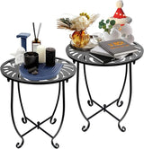 Outdoor Side Table for Small Spaces, 2 Pack 14 Inch Round Metal End Table for Patio Balcony Yard Porch - Photo 1