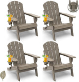 GREENVINES Folding-Adirondack-Chair-Set-of-4 | Wood Grain | HDPE Plastic | Fire Pit Chairs | All Weather | Cup Holder - Photo 1