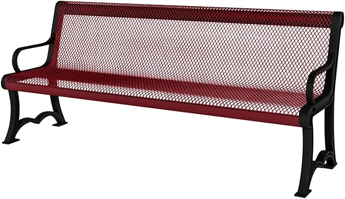 COATEDOUTDOORFURNITURE Coated Outdoor Furniture Heavy-Duty Outdoor Bench Thermoplastic Coated, Expanded Metal, Commercial-Grade Garden Bench, Made in America (Portable with Back, 4 Ft, Burgundy)