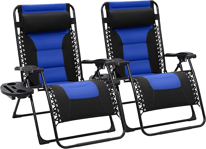 JEAREY Oversized Padded Zero Gravity Chairs Set of 2, Folding Lounge Chair Outdoor Patio Recliner - Photo 1