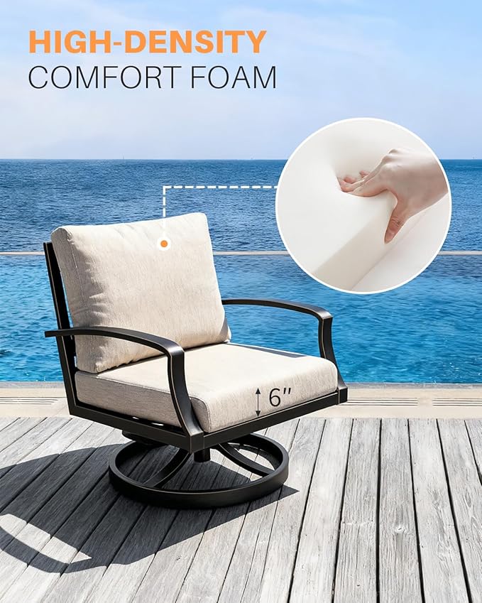 Patio Swivel Armchairs Set of 2, Never-Rust Aluminum Swivel Sofa Chairs with Thick Cushion, Wide Seating Outdoor Sofa Chairs Backyard Club Chairs for Poolside, Porch, Indoor, Dark Bronze