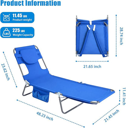 daystar SunnyFeel Beach Lounge Chair, Backpack Reclining Beach Chairs Lay Flat, Face Down Tanning Chair, Folding Camping Chairs Portable Camp Cot with Backpack Straps for Outdoor/Picnic/Lawn