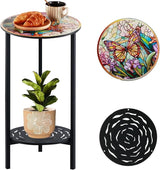 2-Tier Metal Round Side Table Black Accent Coffee Tables Small Space Corner Plant Stand Shelf for Indoor Outdoor Use - Photo 1