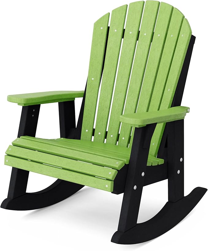 Wildridge Heritage Adirondack Rocking Chair, Lime Green and Black - Outdoor Weather Resistant HDPE Rocking Chair for Patio, Deck, Fire Pit