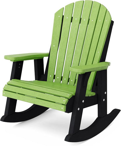 Wildridge Heritage Adirondack Rocking Chair, Lime Green and Black - Outdoor Weather Resistant HDPE Rocking Chair for Patio, Deck, Fire Pit