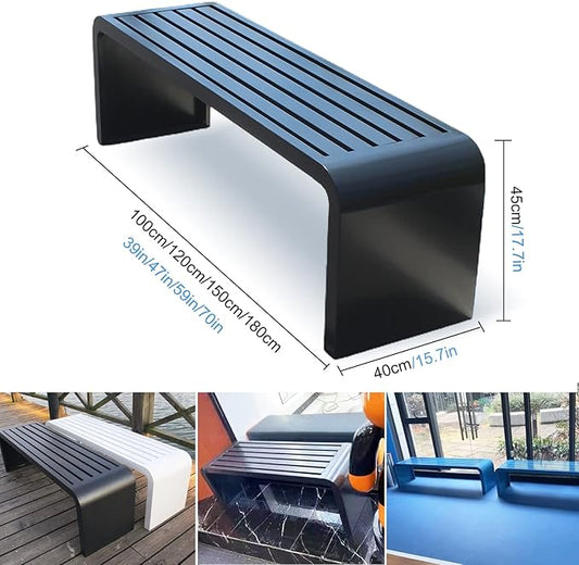 ARMERI Outdoor Backless Bench, Weatherproof Outdoor Bench, Metal Garden Patio Porch Bench 100/120/150/180cm for Lawn, Balcony, Front Door, Outdoor,Blue,180x40x45cm