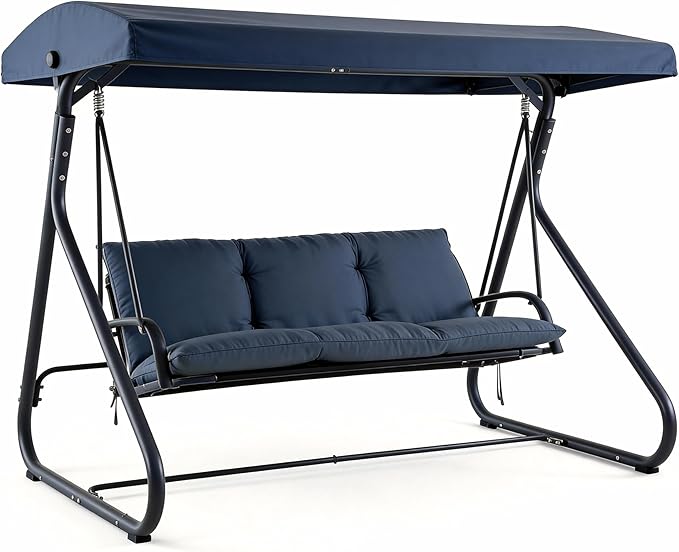3-Seat Outdoor Convertible Swing Glider with Adjustable Canopy, 2-in-1 Bench to Flat Bed, Removable Cushions - Photo 7
