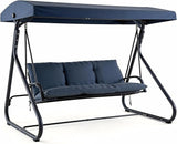 3-Seat Outdoor Convertible Swing Glider with Adjustable Canopy, 2-in-1 Bench to Flat Bed, Removable Cushions - Photo 7