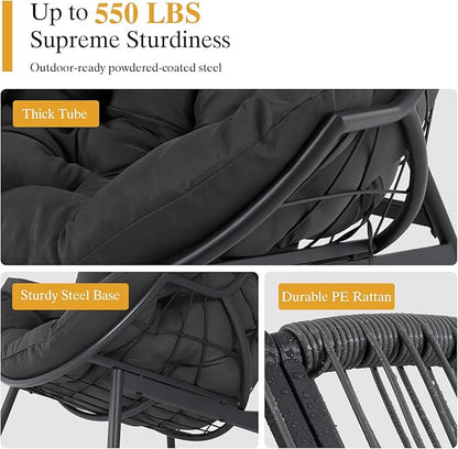 ONBRILL Egg Chair for Outdoor & Indoor, Patio Wicker Chair with Thick Cushion, Oversized Rattan Chairs for Balcony, Porch & Backyard, 550 LBS Heavy Duty & Comfy Basket Chairs for Living Room, Bedroom
