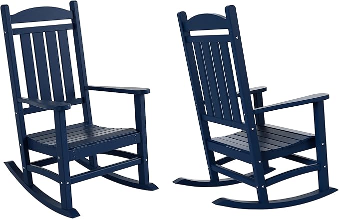 WO WESTIN OUTDOOR HDPE Laguna Classic Porch Rocking Chair (Set of 2), Navy Blue